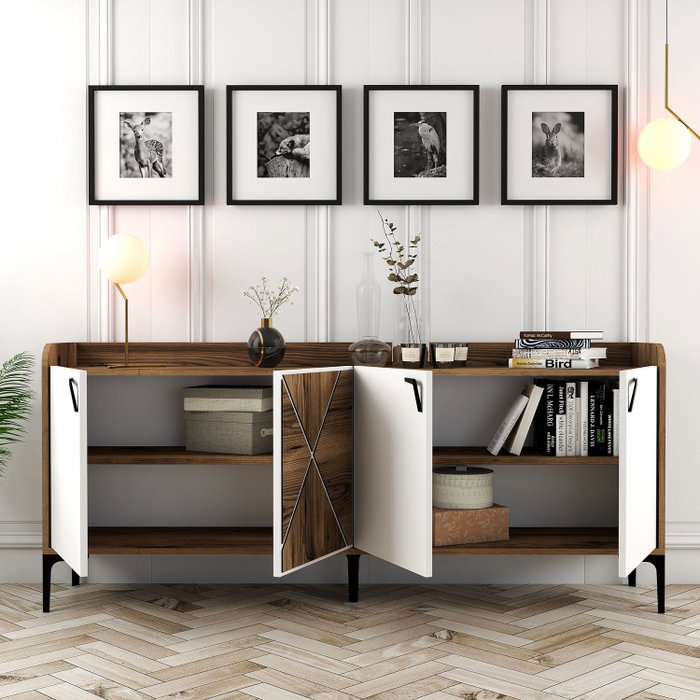 Hanah Home Consola Industrial Venedik Nogal y Blanco 180x78x35 cm